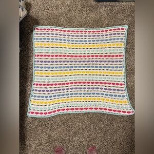 Homemade baby blanket knit multi colored nursery crib bedding
